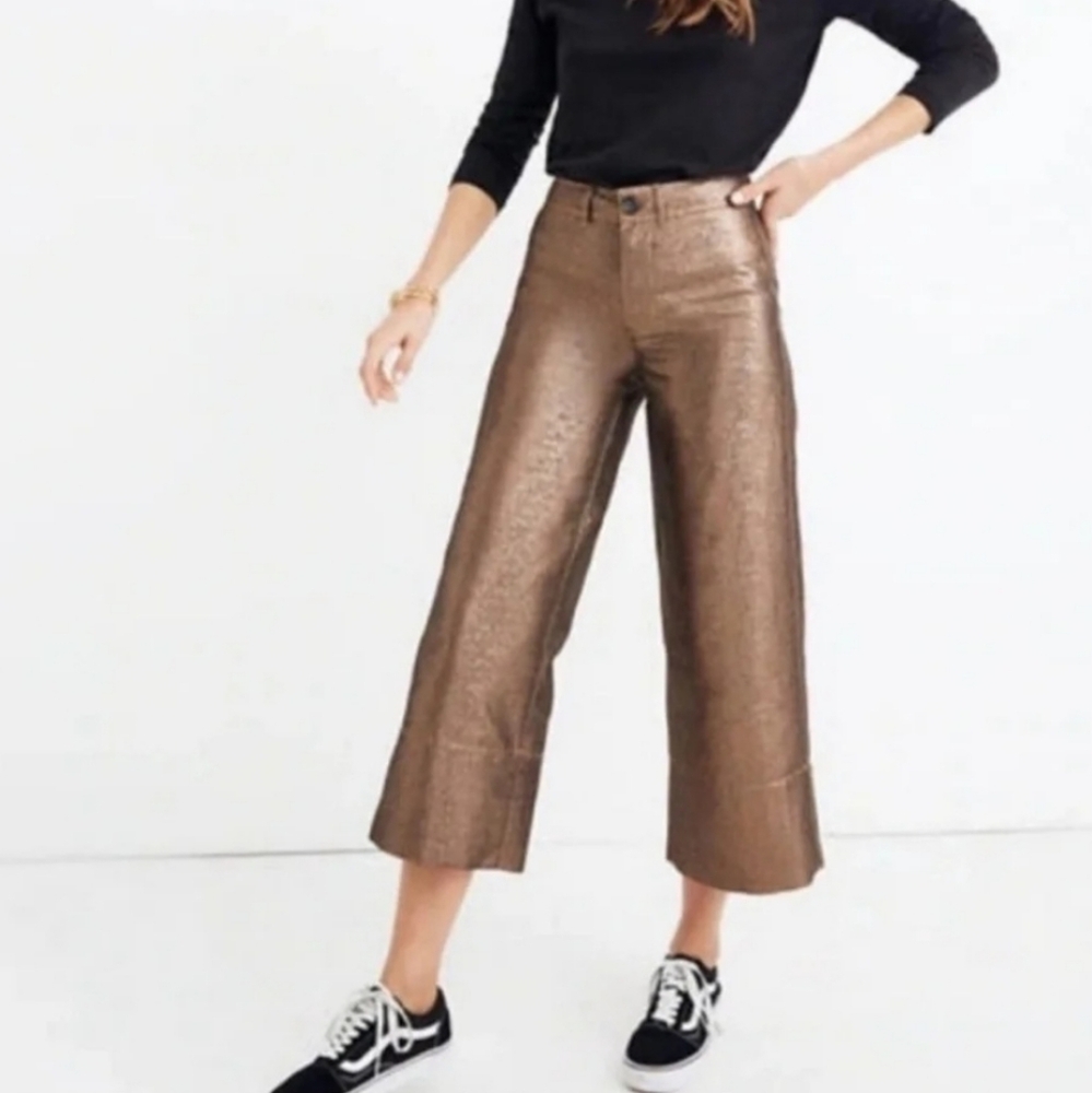 Madewell Emmett Wide Leg Crop Gold Metallic Shimmer Pants Size 26